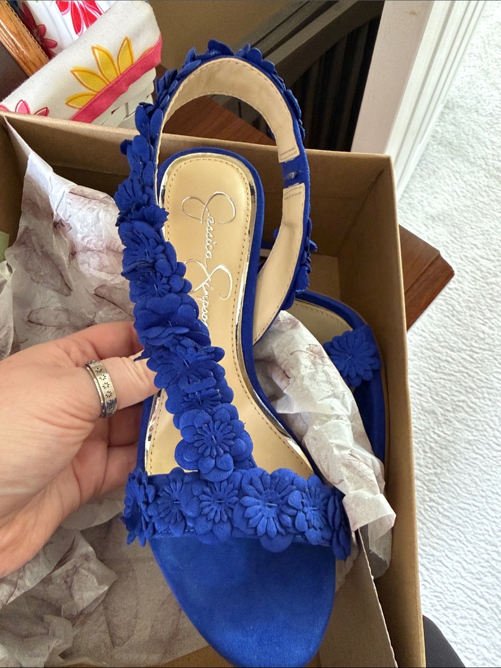 Jessica Simpson Cobalt Blue Floral Slingback Sandals